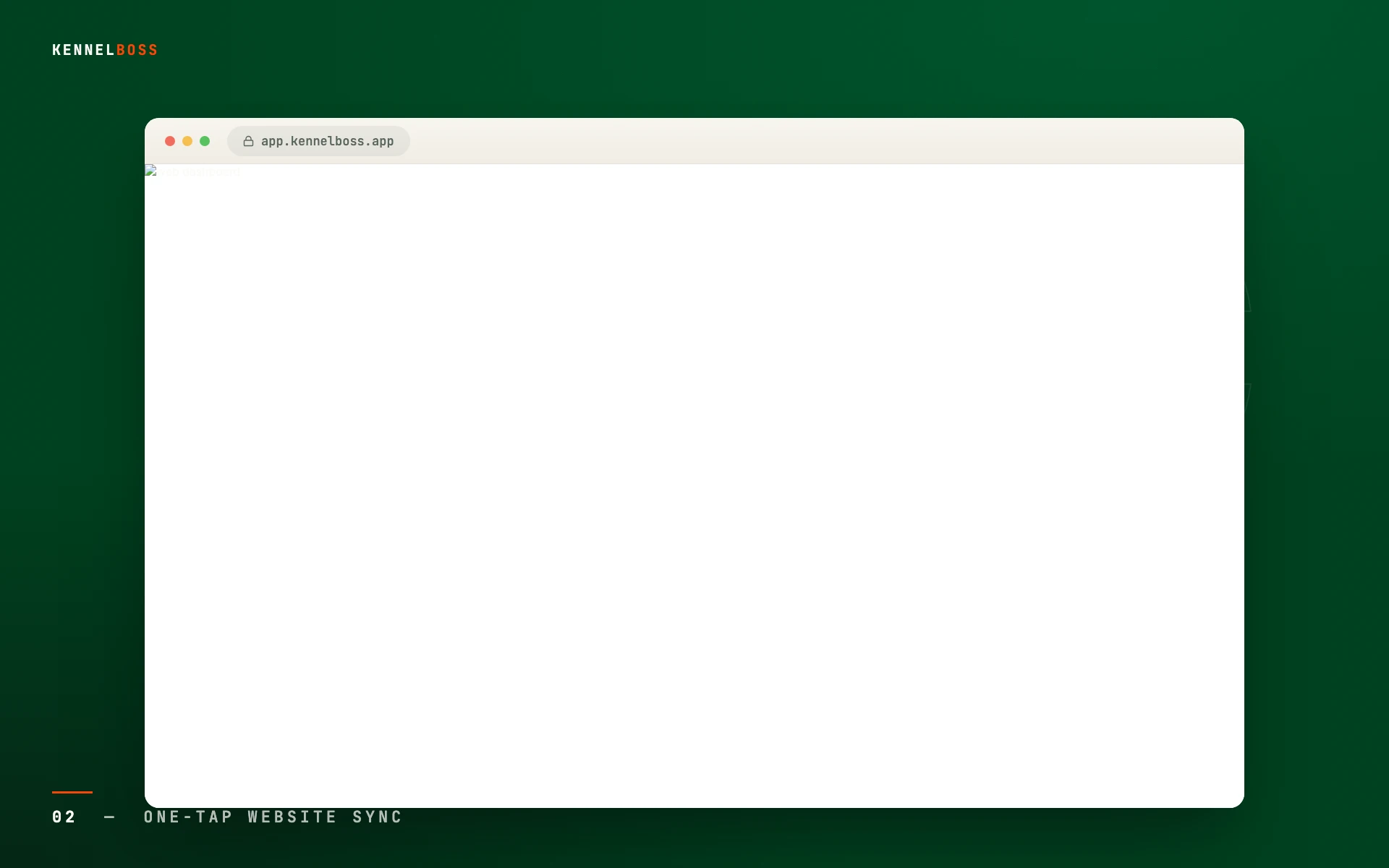 KennelBoss web dashboard litters table with one-tap sync